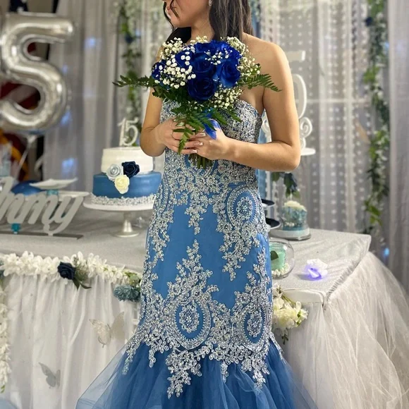 Light blue long corset mermaid dress